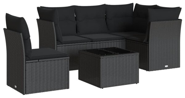 6 részes fekete polyrattan kerti ülőgarnitúra párnákkal