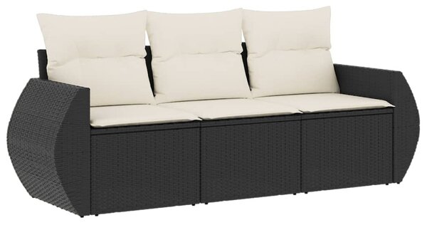 3 részes fekete polyrattan kerti ülőgarnitúra párnával