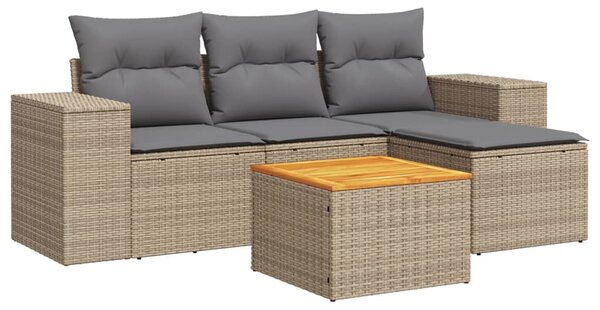 5 részes bézs polyrattan kerti ülőgarnitúra párnákkal
