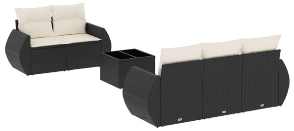 6 részes fekete polyrattan kerti ülőgarnitúra párnákkal