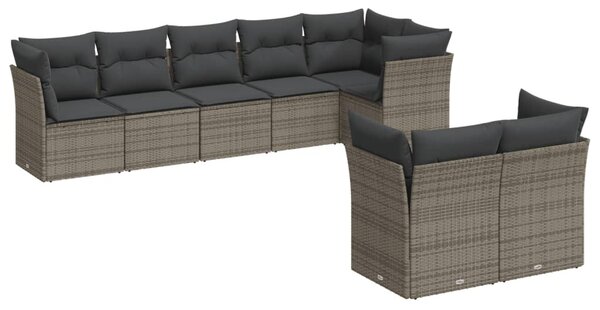 8 részes szürke polyrattan kerti ülőgarnitúra párnákkal