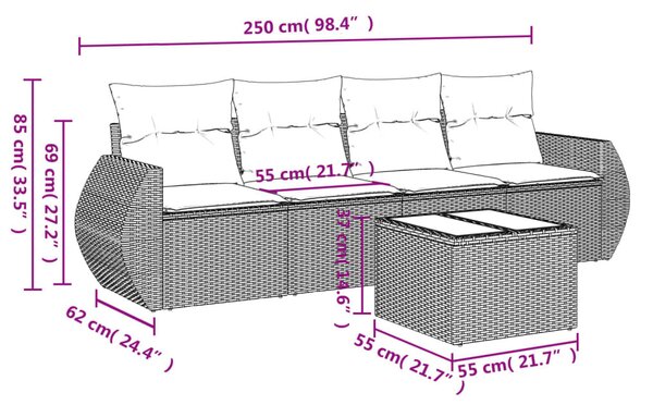 5 részes bézs polyrattan kerti ülőgarnitúra párnákkal