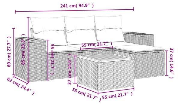 5 részes bézs polyrattan kerti ülőgarnitúra párnákkal