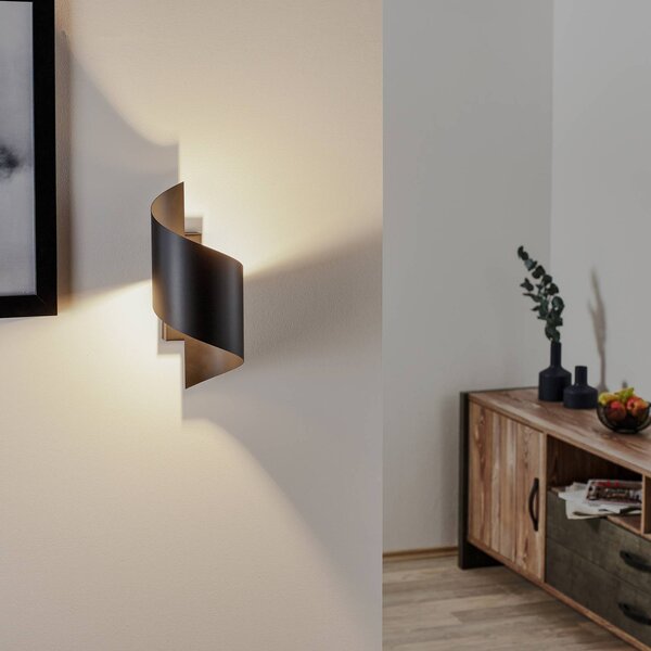 EMIBIG LIGHTING Spiner fali lámpa, fekete, magasság 30 cm, acél, dimmelhető, Fekete, Nappali / Étkező, fém, Modern