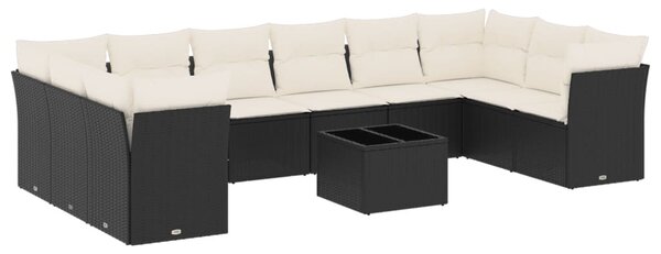11 részes fekete polyrattan kerti ülőgarnitúra párnákkal