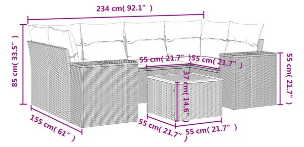 7 részes bézs polyrattan kerti ülőgarnitúra párnákkal