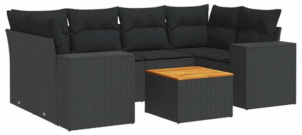 7 részes fekete polyrattan kerti ülőgarnitúra párnával
