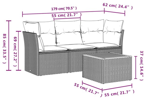 4 részes bézs polyrattan kerti ülőgarnitúra párnákkal