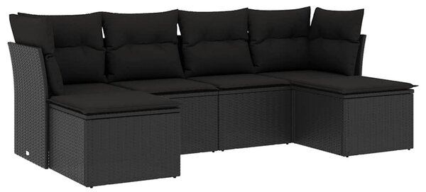 6 részes fekete polyrattan kerti ülőgarnitúra párnákkal