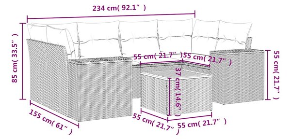 7 részes fekete polyrattan kerti ülőgarnitúra párnával