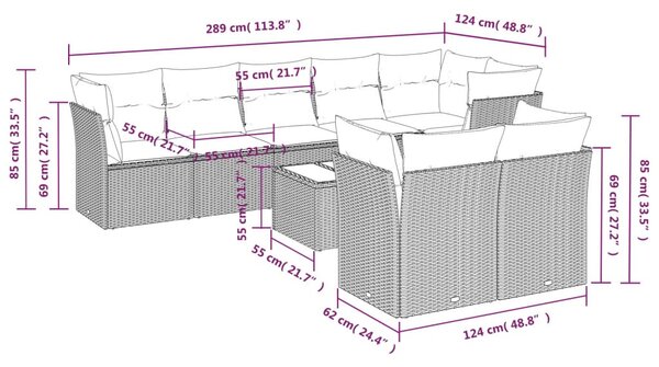 9 részes bézs polyrattan kerti ülőgarnitúra párnákkal