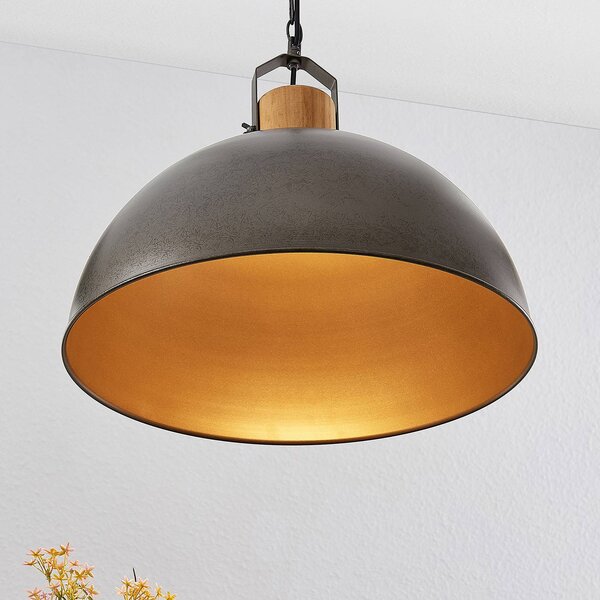 Lindby függőlámpa Holgar, zöld, fa, fém, Ø 45 cm, E27, dimmelhető, Zöld, Nappali / Étkező, fém, Indusztriális dizájn
