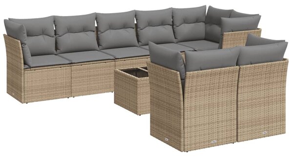 9 részes bézs polyrattan kerti ülőgarnitúra párnákkal