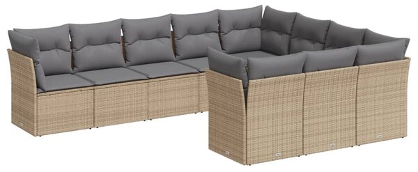 10 részes bézs polyrattan kerti ülőgarnitúra párnával