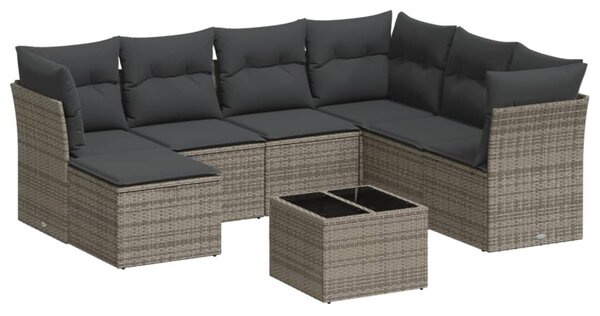 8 részes szürke polyrattan kerti ülőgarnitúra párnákkal