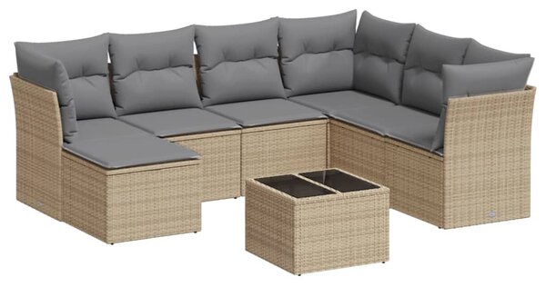 8 részes bézs polyrattan kerti ülőgarnitúra párnával