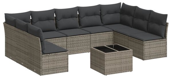 10 részes szürke polyrattan kerti ülőgarnitúra párnákkal