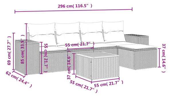 6 részes bézs polyrattan kerti ülőgarnitúra párnával