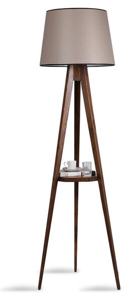 Állólámpa - szürke színű búrával, kis tárolóval, diófa lábakkal, E27 45x50x160cm