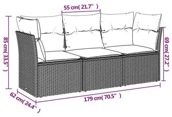 3 részes bézs polyrattan kerti ülőgarnitúra párnákkal
