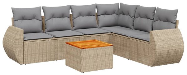7 részes bézs polyrattan kerti ülőgarnitúra párnákkal