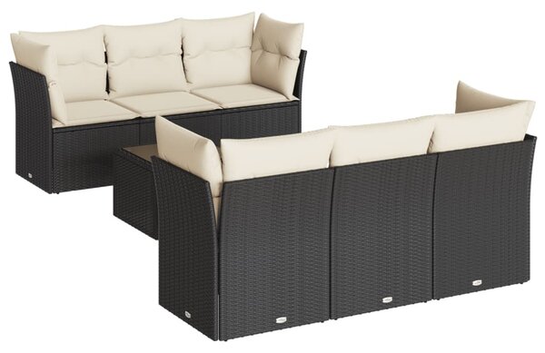 7 részes fekete polyrattan kerti ülőgarnitúra párnával