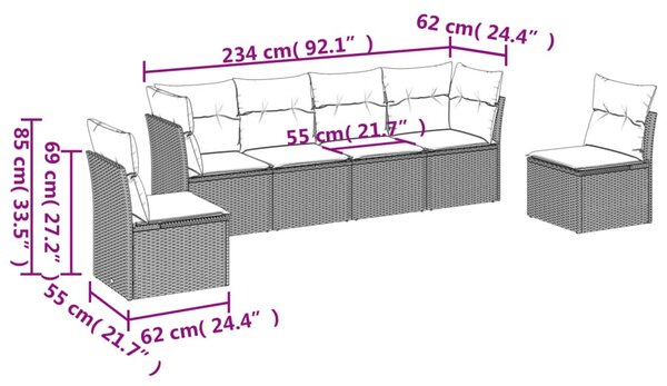 6 részes barna polyrattan kerti ülőgarnitúra párnával