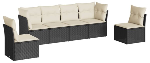 6 részes fekete polyrattan kerti ülőgarnitúra párnákkal