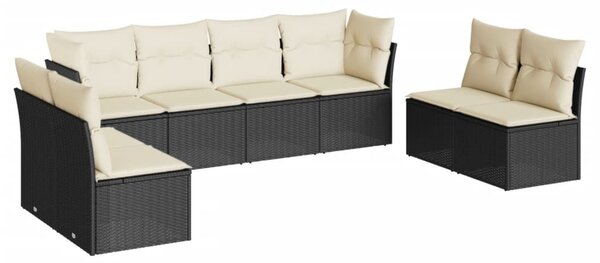 8 részes fekete polyrattan kerti ülőgarnitúra párnákkal