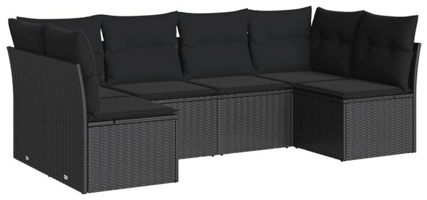 6 részes fekete polyrattan kerti ülőgarnitúra párnákkal