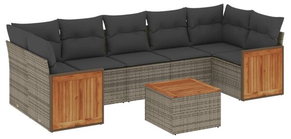 8 részes szürke polyrattan kerti ülőgarnitúra párnákkal