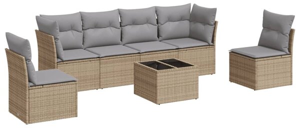 7 részes bézs polyrattan kerti ülőgarnitúra párnákkal