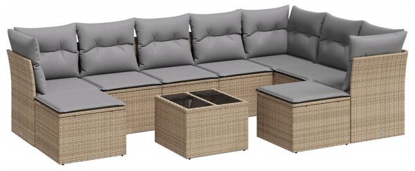 10 részes bézs polyrattan kerti ülőgarnitúra párnával