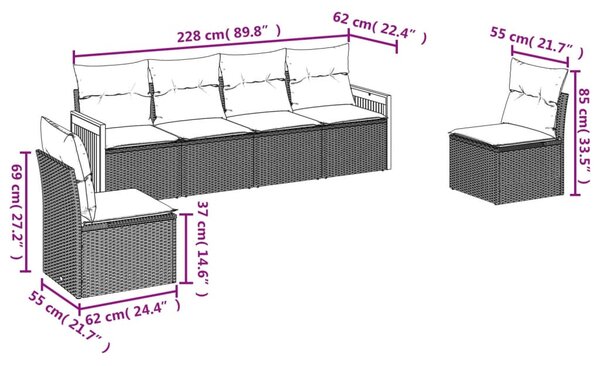 6 részes szürke polyrattan kerti ülőgarnitúra párnákkal
