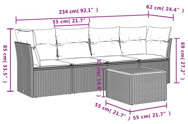 5 részes bézs polyrattan kerti ülőgarnitúra párnákkal
