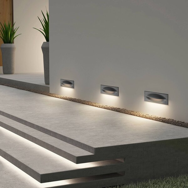 Lucande LED fali süllyesztett lámpa Zandro, 25 cm, antracit, IP65, Fekete, Alumínium, Modern