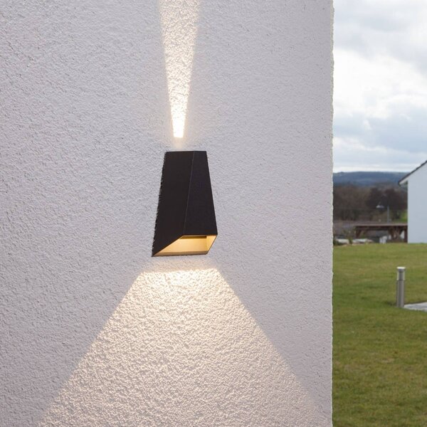 Lucande LED kültéri fali lámpa Jendrik, magasság 17 cm, antracit, Fekete, Alumínium, Modern