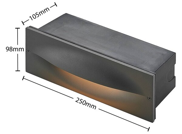 Lucande LED fali süllyesztett lámpa Zandro, 25 cm, antracit, IP65, Fekete, Alumínium, Modern