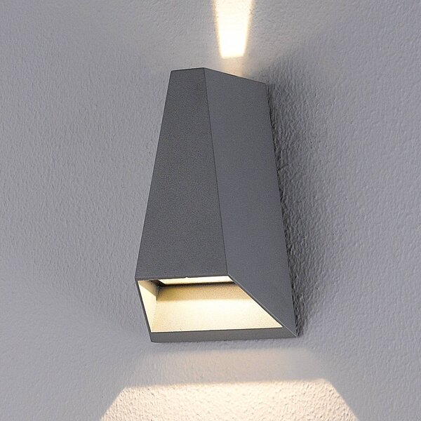 Lucande LED kültéri fali lámpa Jendrik, magasság 17 cm, antracit, Fekete, Alumínium, Modern