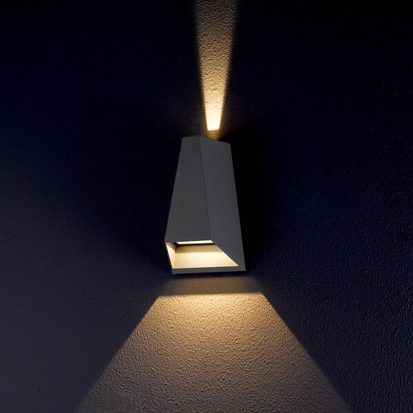 Lucande LED kültéri fali lámpa Jendrik, magasság 17 cm, antracit, Fekete, Alumínium, Modern