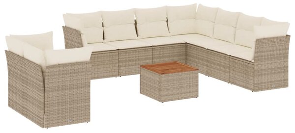 10 részes bézs polyrattan kerti ülőgarnitúra párnával