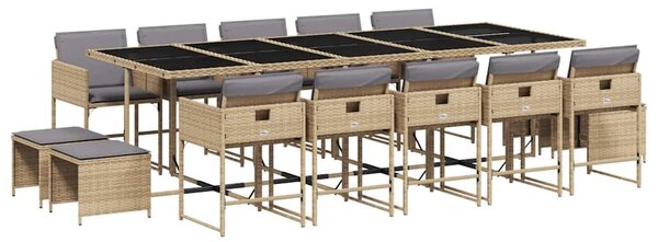 15 részes vegyes bézs polyrattan kerti étkezőgarnitúra párnával