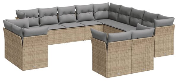 13 részes bézs polyrattan kerti ülőgarnitúra párnákkal