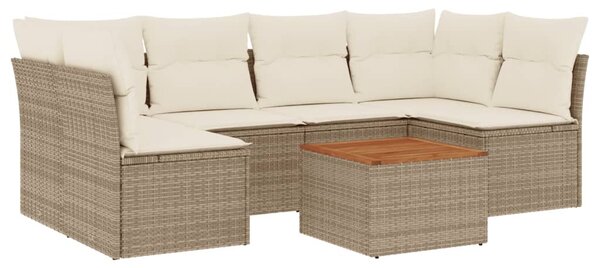 7 részes bézs polyrattan kerti ülőgarnitúra párnákkal
