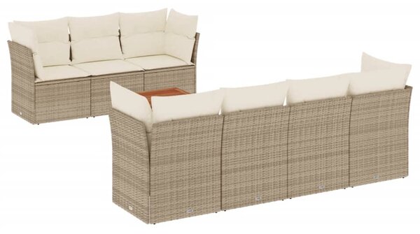 8 részes bézs polyrattan kerti ülőgarnitúra párnával