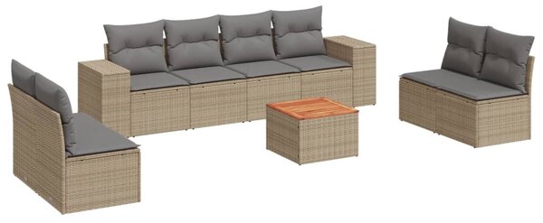 9 részes bézs polyrattan kerti ülőgarnitúra párnákkal