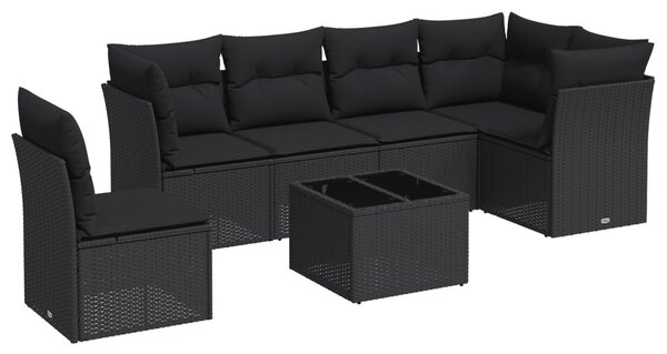 7 részes fekete polyrattan kerti ülőgarnitúra párnával