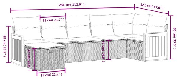 7 részes fekete polyrattan kerti ülőgarnitúra párnával