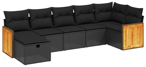 7 részes fekete polyrattan kerti ülőgarnitúra párnával