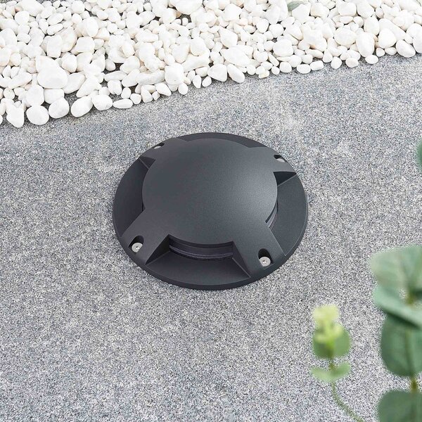 Lindby Cormac LED padlófényszóró, 4 lámpás, Ø 21 cm, IP67, Fekete, Alumínium, Modern